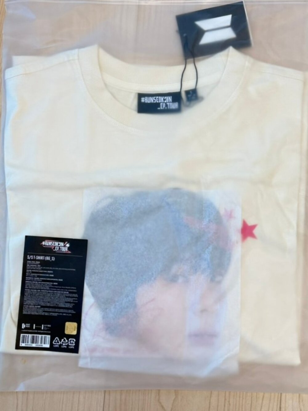 BTS Jin Run Seokjin Beige T-Shirt Official Size S